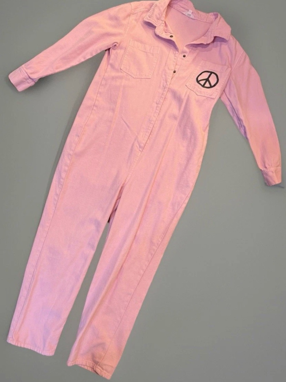Women’s Pink Long-Sleeve Jumpsuit with Peace Patch